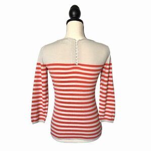 BARNEYS NEW YORK Womens Striped Silk Cashmere Knit Top M Orange Beige 3/4 Sleeve